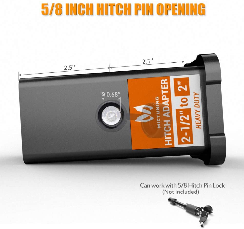 2-1/2'' Class V to 2'' Class III and IV Trailer Hitch Receiver Adapter Reducer 2.5'' to 2'' Sleeve Convertor