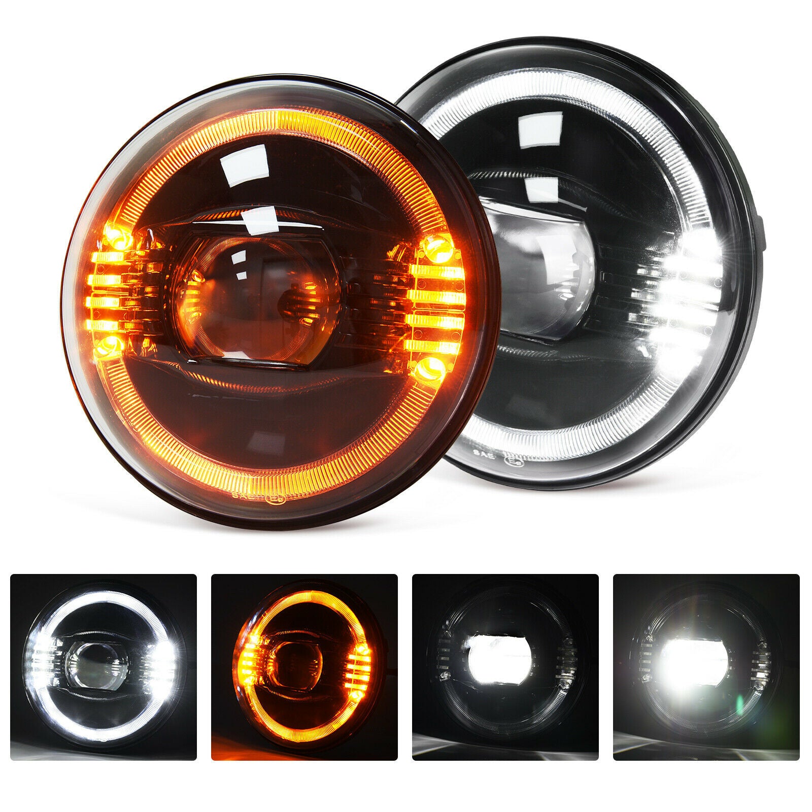 7" 100W LED Headlight Hi/Low Amber Signals for Jep Wrangler JK TJ LJ