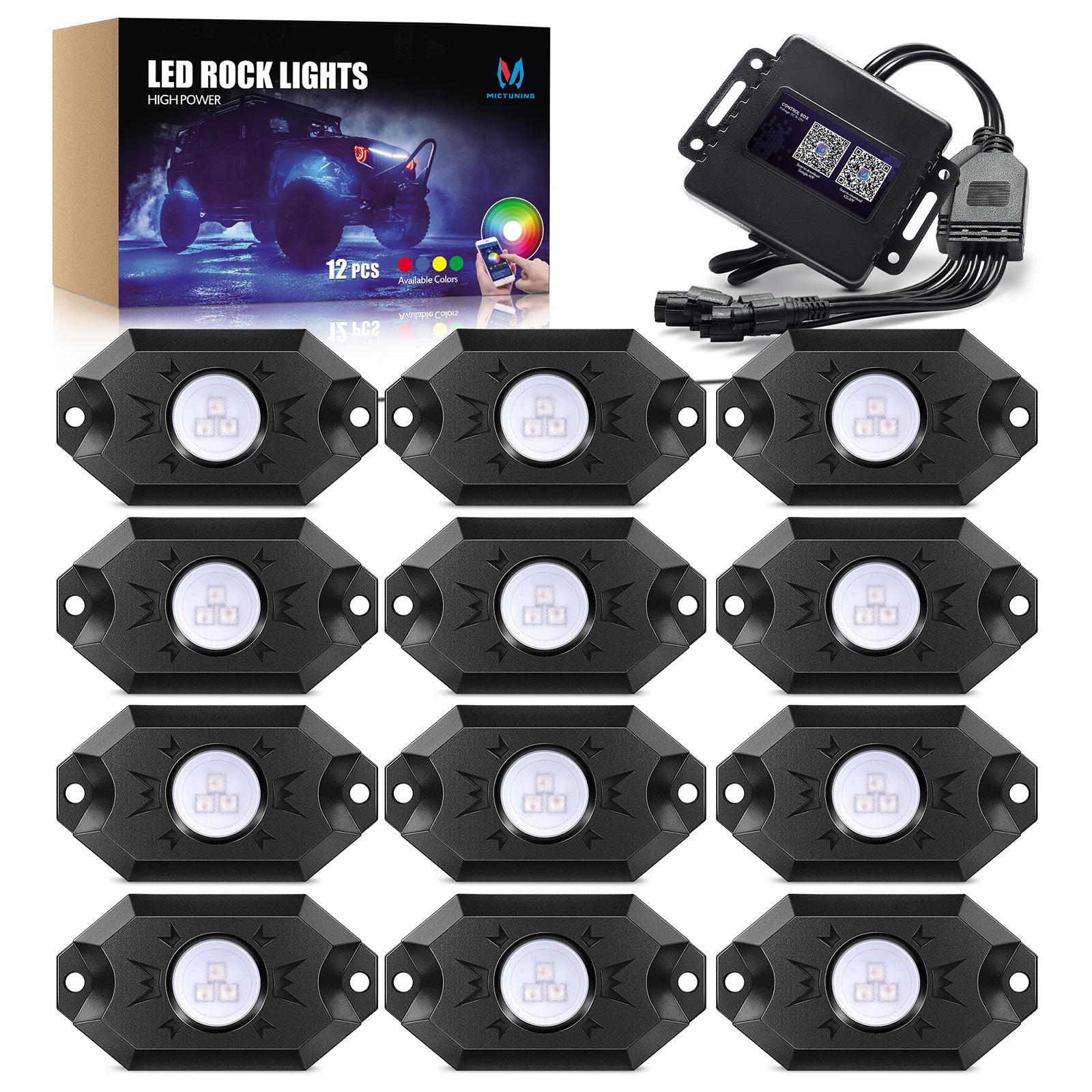 2024 Upgraded CM RGB LED Rock Lights Kits - 12 Pods Multicolor Neon Light