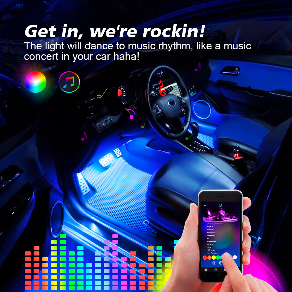 N1 RGB Car Interior Lights 4pcs 48 LEDs Car LED Strip Atmosphere Light  with Music Sensor APP Controller 12V/24V