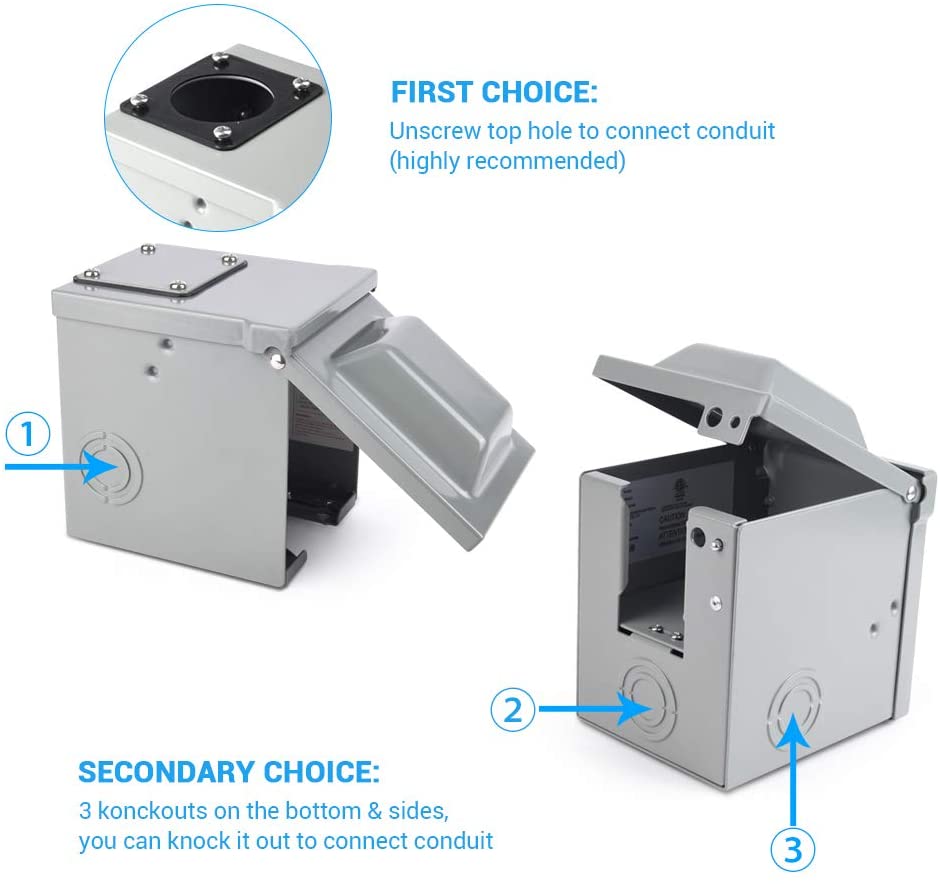 RVMATE 30A Generator Power Inlet Box - Pre-Drilled, Waterproof, NEMA TT-30P (125V/3750W) For Easy Outdoor Installation