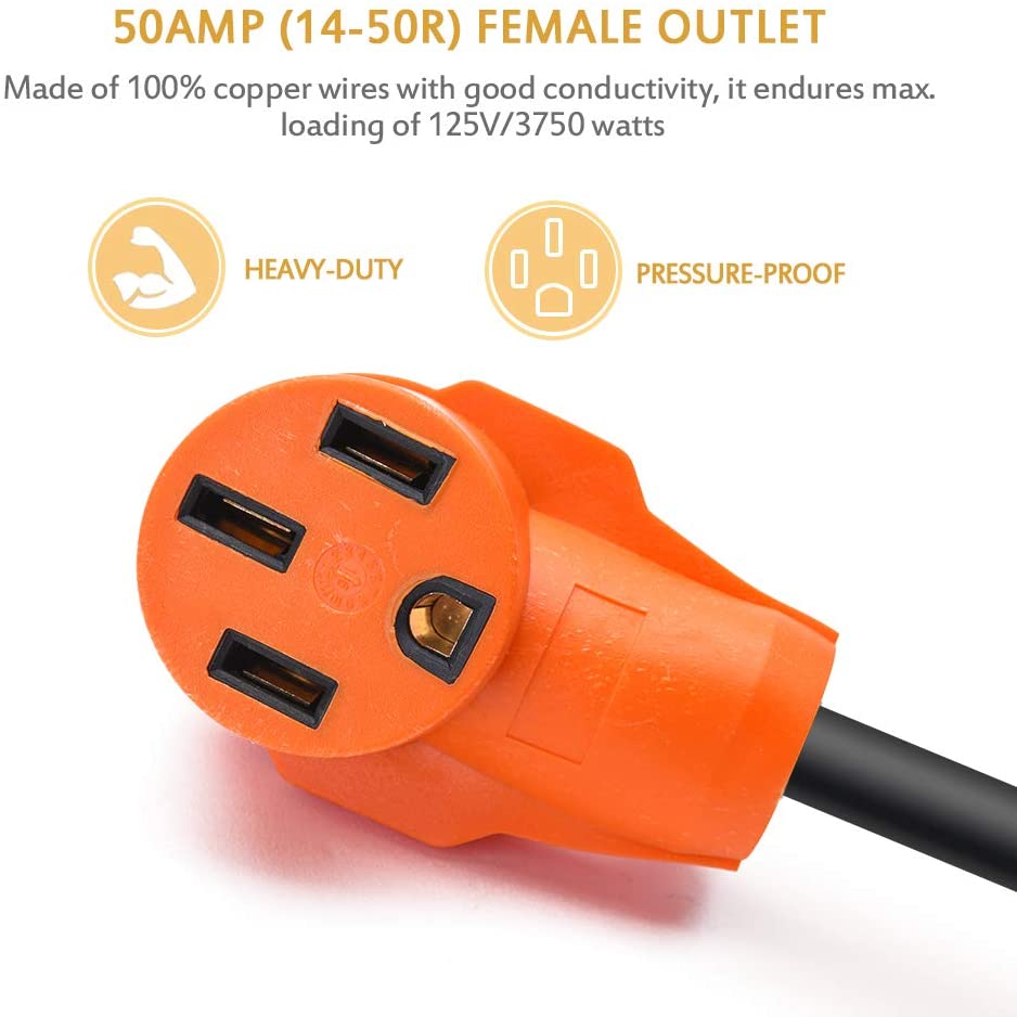 18'' 30A Male to 50A Female Heavy Duty Dogbone Electrical Adapter with Handle, 125V 3750W