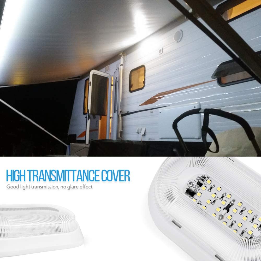 LED RV Exterior Porch Light/Interior Ceiling Dome Light 10-24V 360LM Utility for Trailer Camper Boat Caravan Motorhome Marine