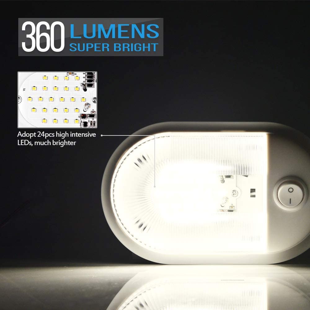 LED RV Ceiling Dome Light 10-24V 360 Lumen Single Dome Interior Replacement Lighting