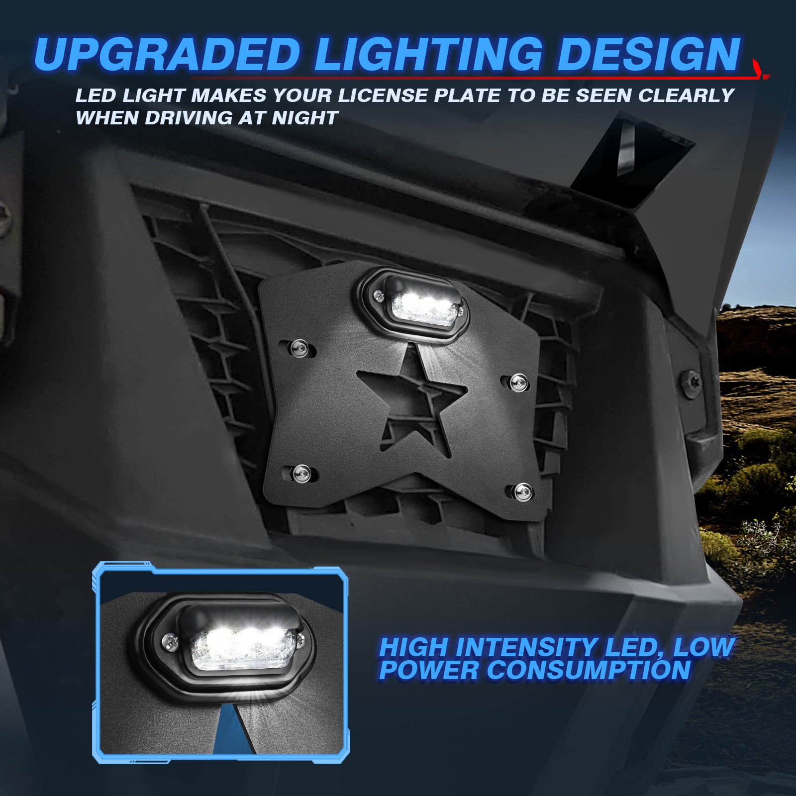 MICTUNING UTV License Plate Frame Holder with LED Light - Aluminium License Plate Bracket Kit