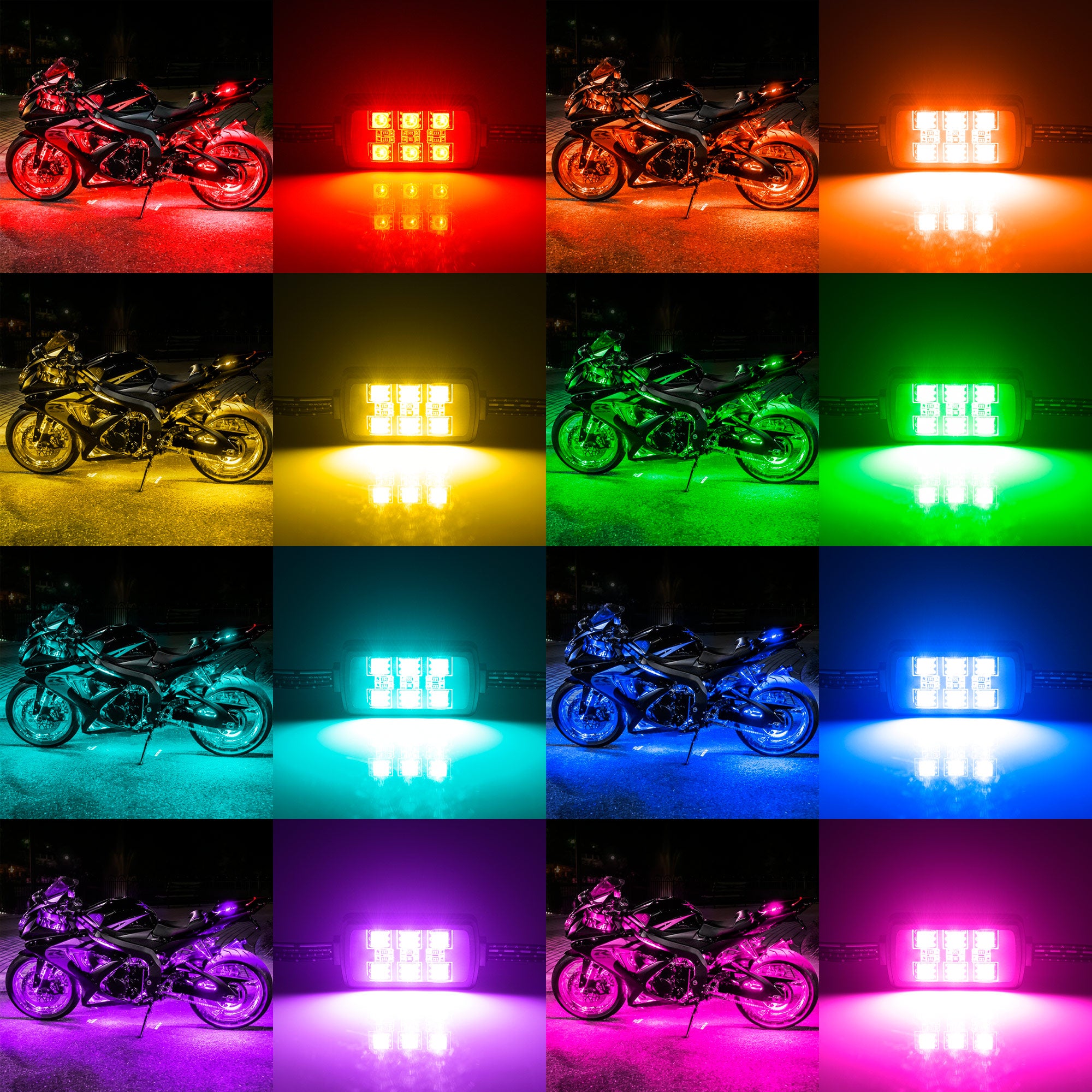 8pcs Motorcycle RGB LED Strip Lights Kit with Brake Light Function - M