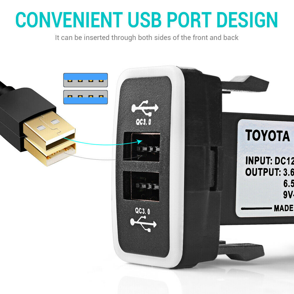 Chargeur USB double QC 3.0 12V-24V, bleu LED, petit Toyota Hilux