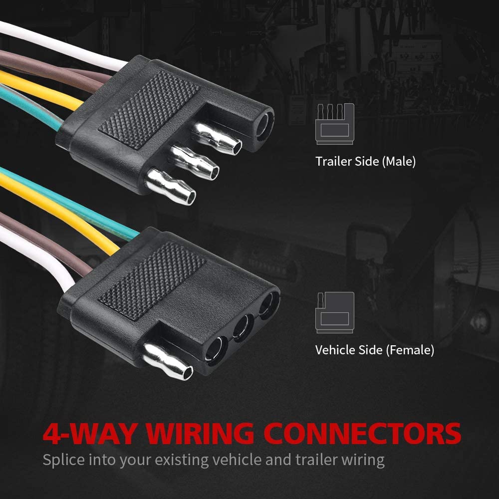 Trailer Wiring Harness Extension Kit - 4 Pin 25FT Male and 6FT Female Connector, 18 AWG Color Coded 4-Way Flat Wires