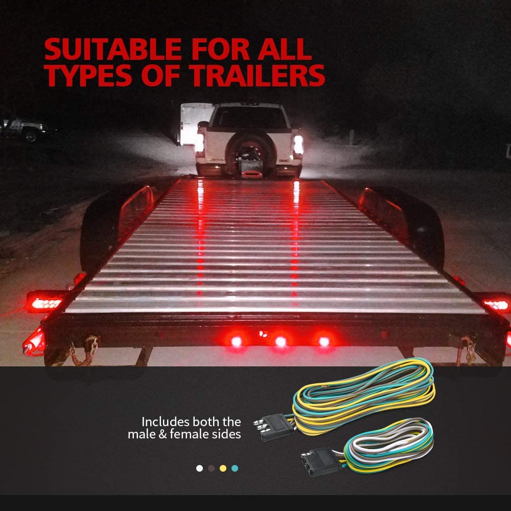 Trailer Wiring Harness Extension Kit - 4 Pin 25FT Male and 6FT Female Connector, 18 AWG Color Coded 4-Way Flat Wires