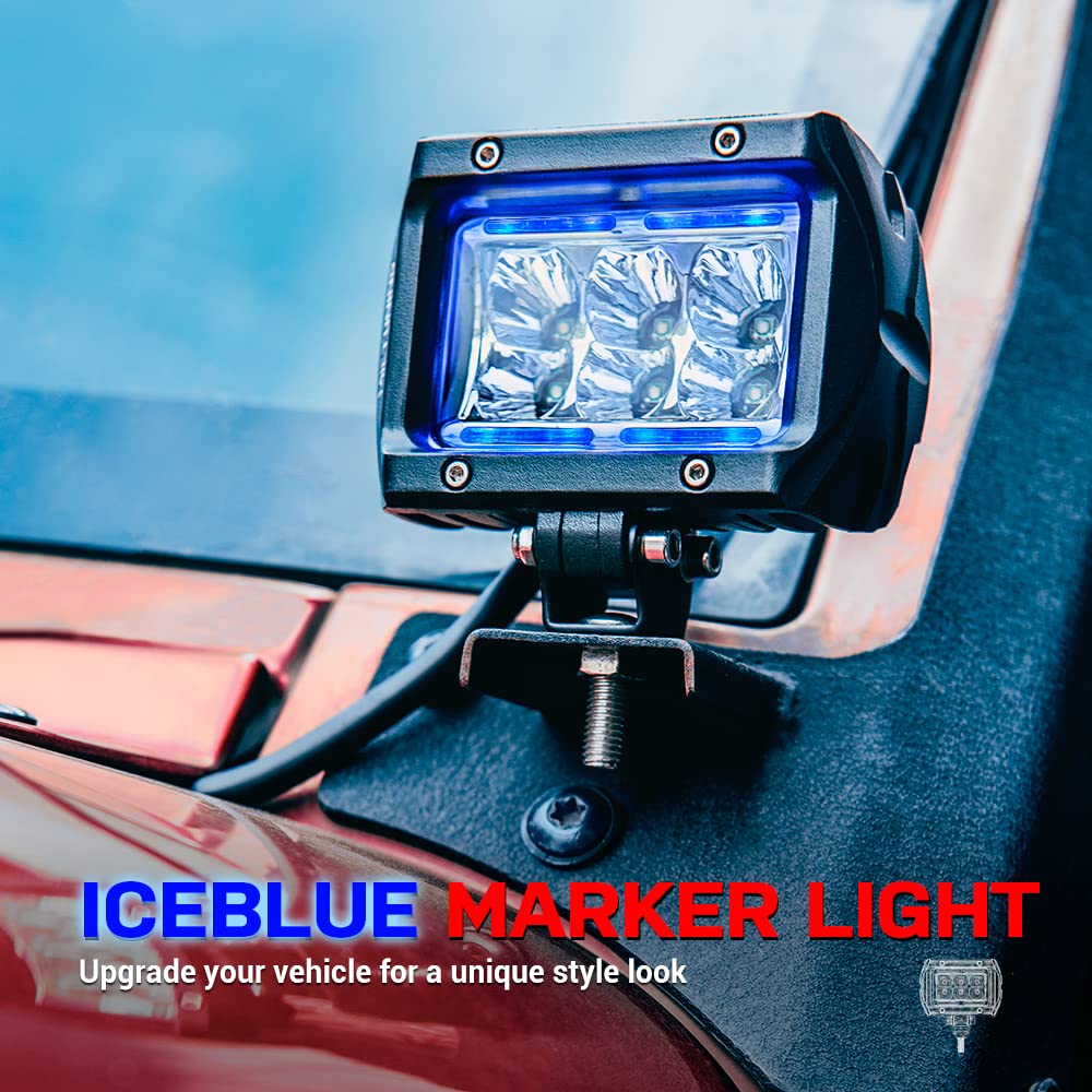 MICTUNING K1 LED Pods 18W Off Road LED Light Bar Iceblue Marker Light