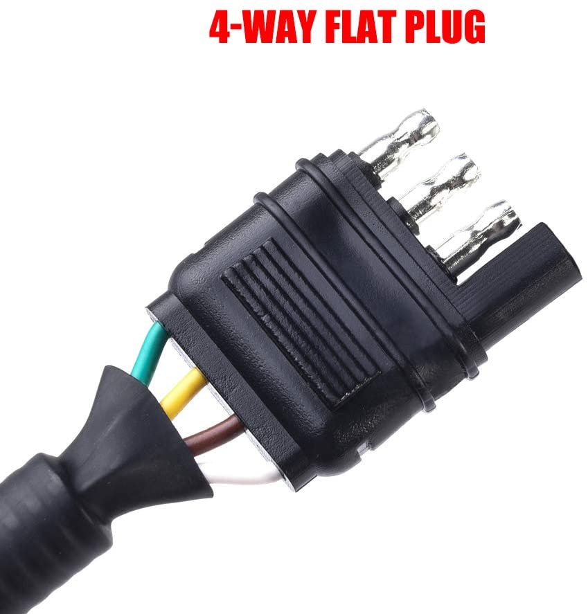 4-Way Flat to 7-Way Round Blade Trailer Adapter Wiring Plug Connector with Mounting Bracket
