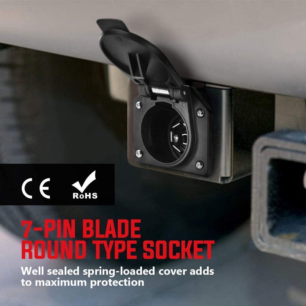 4-Way Flat to 7-Way Round RV Blade Trailer Adapter Plug with Mounting Bracket