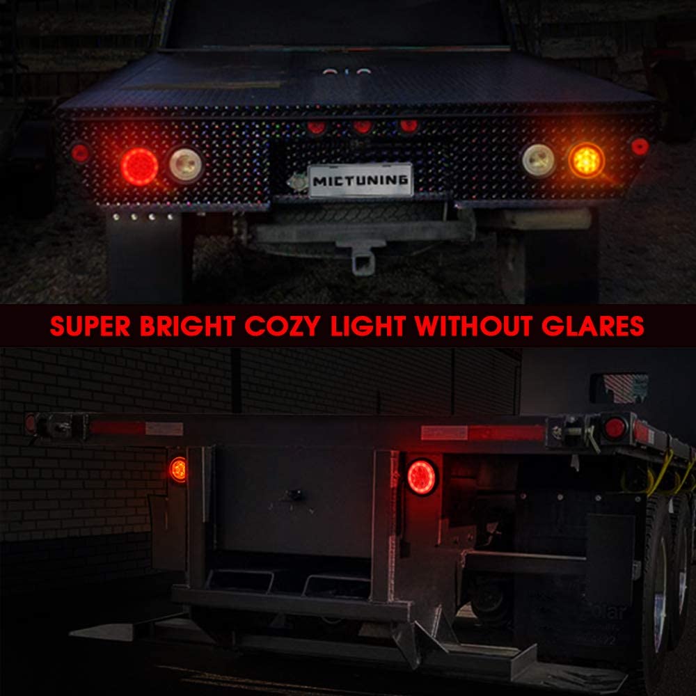 2Pcs 5'' Amber Red LED Round Trailer Tail Light Kit with Stop Turn Brake Light for RV Truck Boat