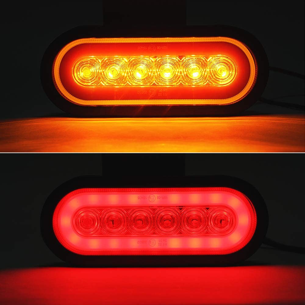 2Pcs 7.3'' Amber Red LED Oval Trailer Tail Light Kit with Stop Turn Brake Light for RV Truck Boat