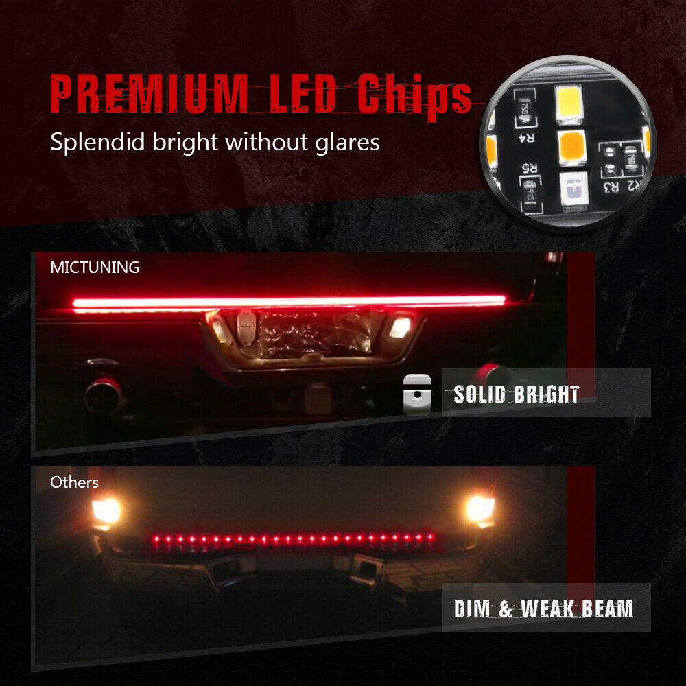 60" Triple Row LED Tailgate Light Bar White Reverse Lights Red Brake