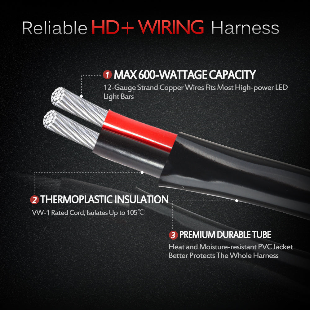 12 Gauge 600W HD+ LED Light Bar Wiring Harness w/60Amp Relay 10 feet