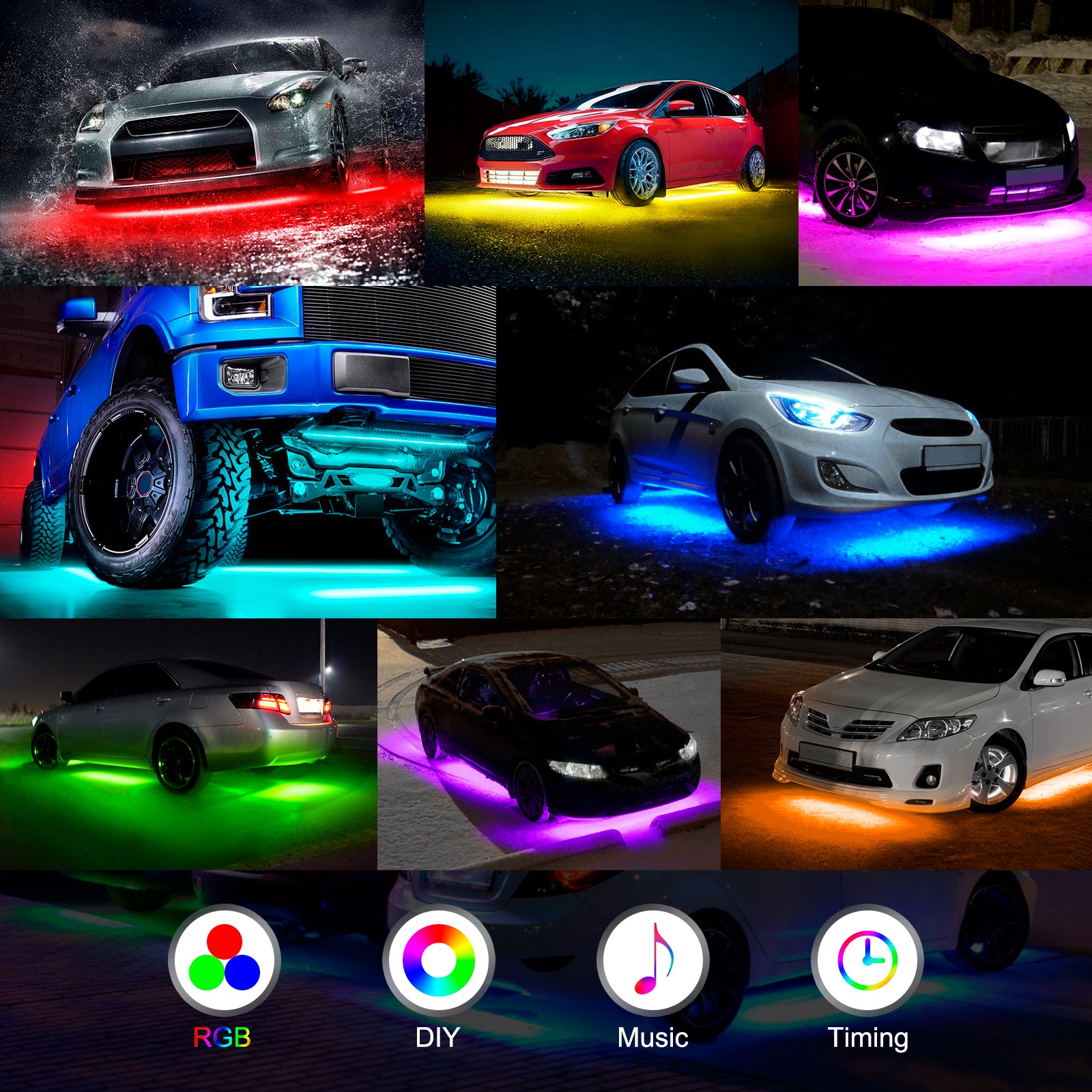 12V Car Underglow Lights, Neon Accent Lights Strip Undercar Glow Light Underbody Light, IP68 Exterior