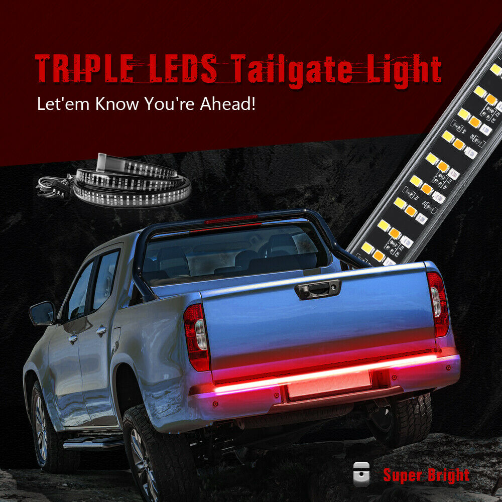60" Triple Row LED Tailgate Light Bar White Reverse Lights Red Brake