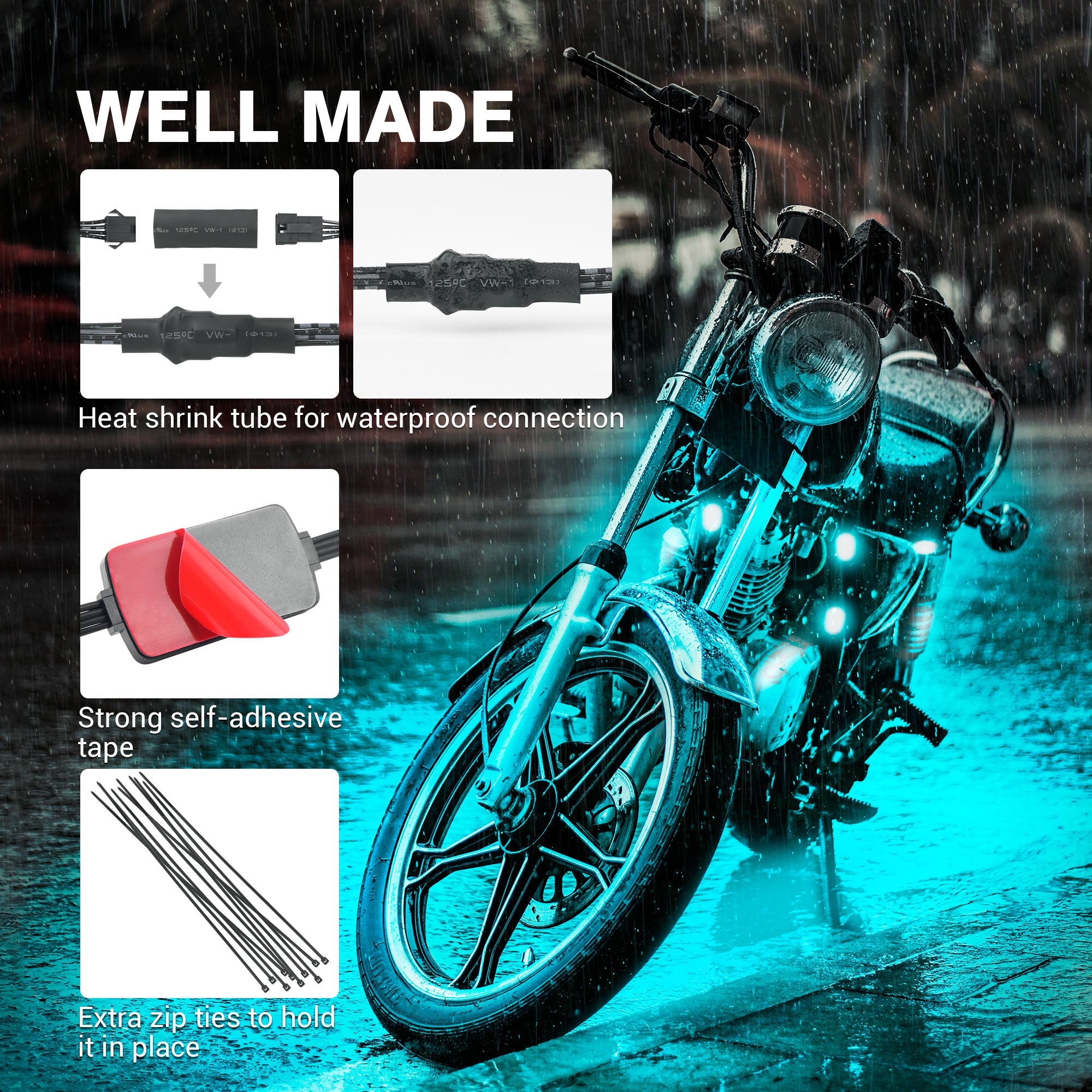 Upgrade Your Motorcycle with a 6-Piece RGB LED Light Kit - Multi-Color, Red  Brake Light & Waterproof Silicone Strip!