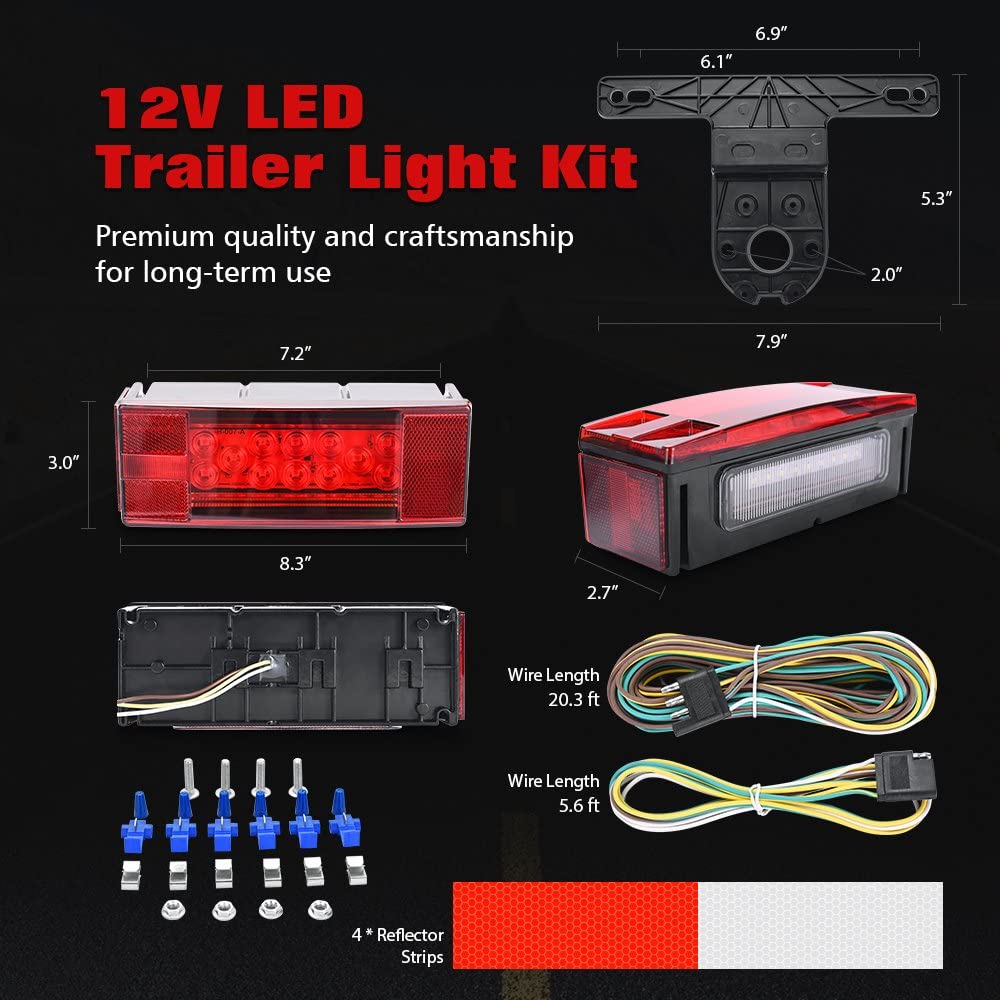 12V LED Trailer Light Kit, Rectangular Low Profile Stop Tail Turn Signal Lights for Trailer Truck RV
