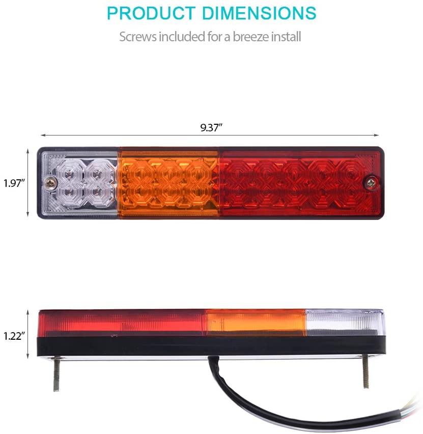 2 Pack 20x LEDs Red/Amber/White Trailer Tail Lights Bar Waterproof 12V Turn Signal & Park Reverse Brake Running Lamp for Car Truck