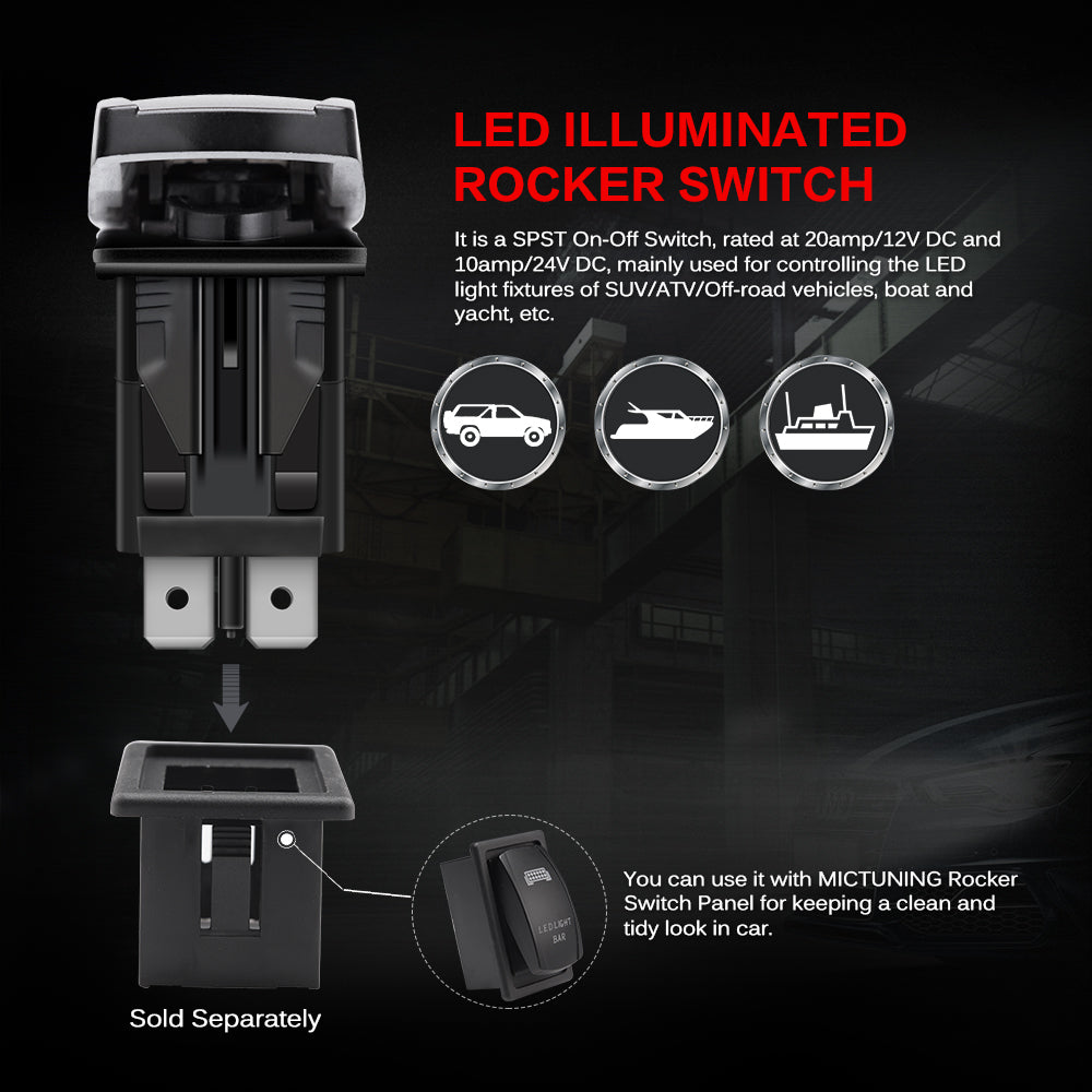 5 Pin LED LIGHT BAR Red Lights Rocker Switch, On-Off LED Light, 20A 12V