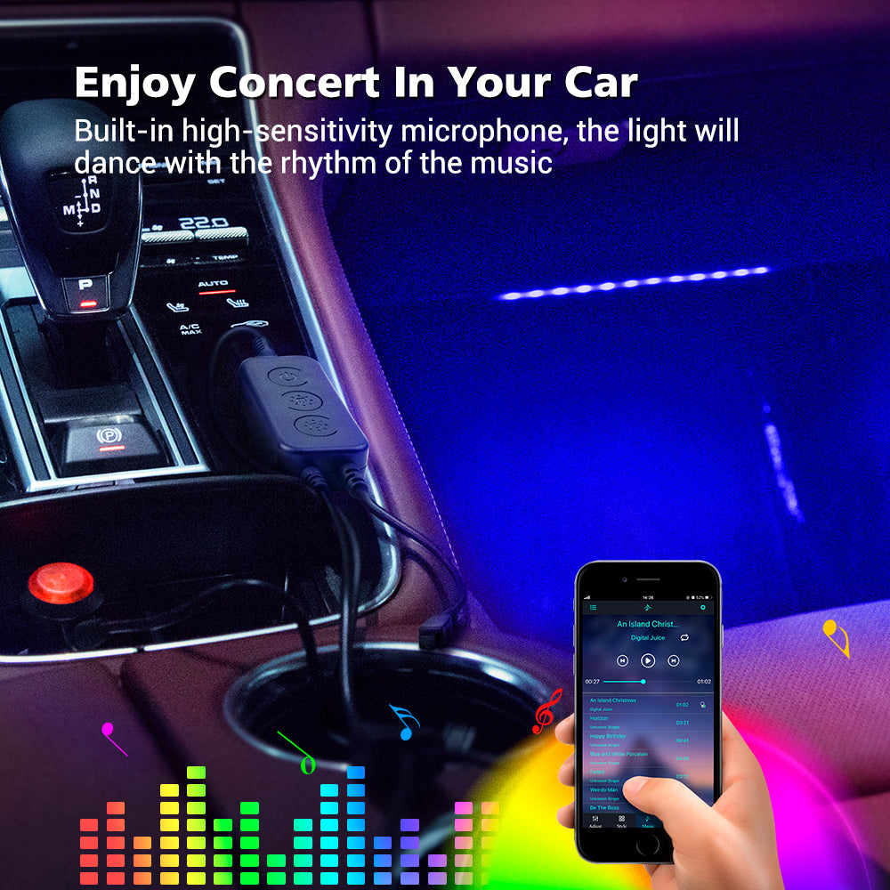  MICTUNING RGB Car Interior Lights, Upgraded 2-in-1 Design 4pcs  48 LED Strip with APP and Remote, Music Sync Waterproof Multicolor Under  Dash Lighting Kit with Car Charger DC 12V : Automotive