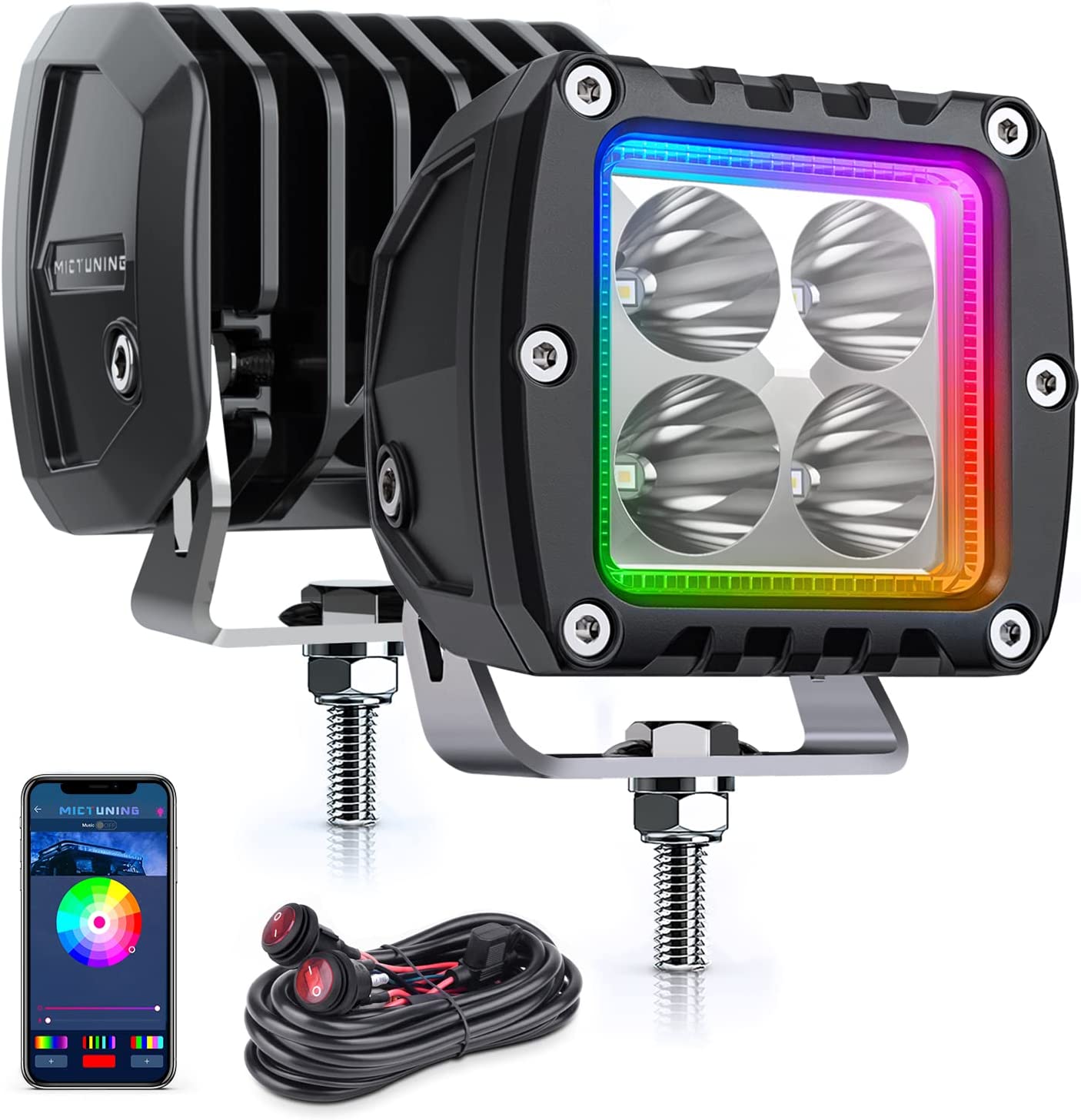 S1 RGBW LED Pods Light -3 Inch 18W Off Road Combo Driving Lights with Exclusive APP Control