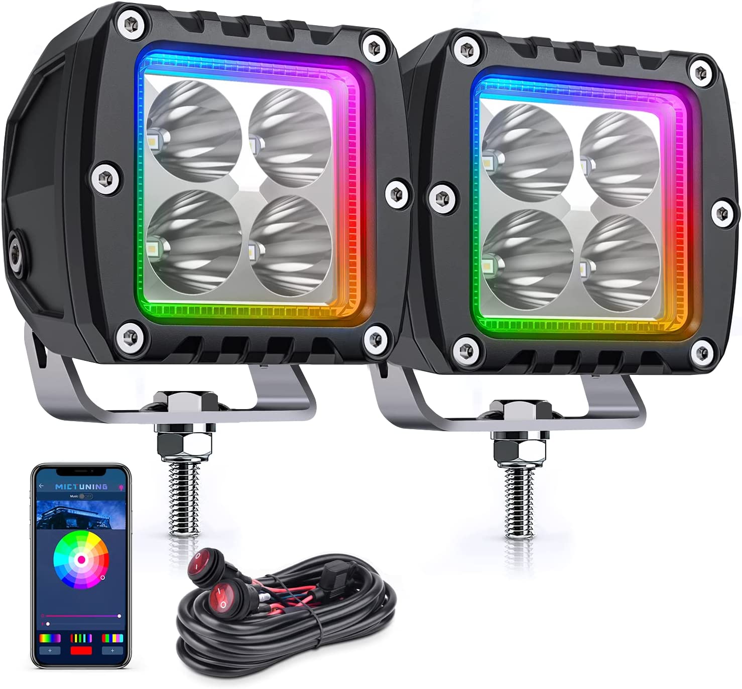 S1 RGBW LED Pods Light with M2 Dual Row 22 Inch 120W RGBW LED Light Bar