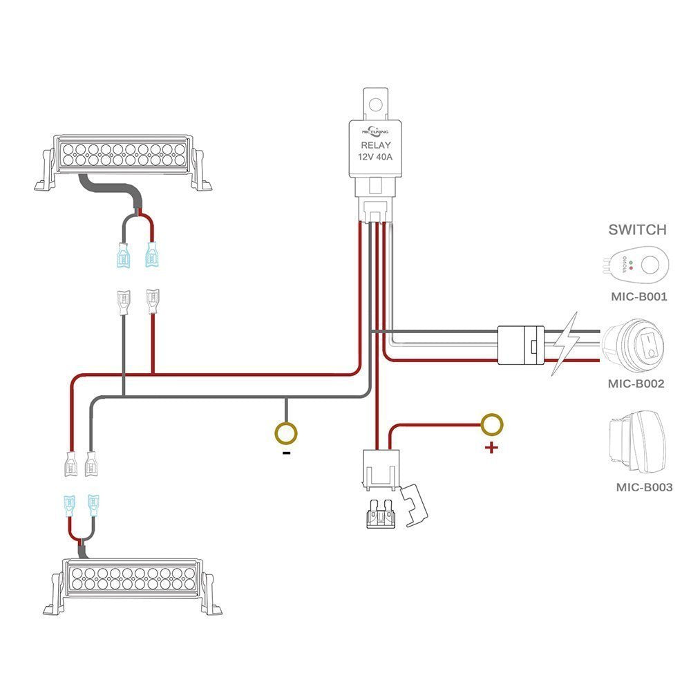 2-Way Wiring Harness Kit With 12V 40A Relay & Rocker Switch For LED Light Bars