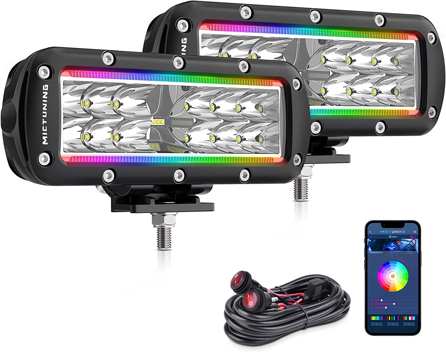 K2 RGBW LED Pods Light - 7 Inch 30W Off Road Combo Driving Lights with APP Control
