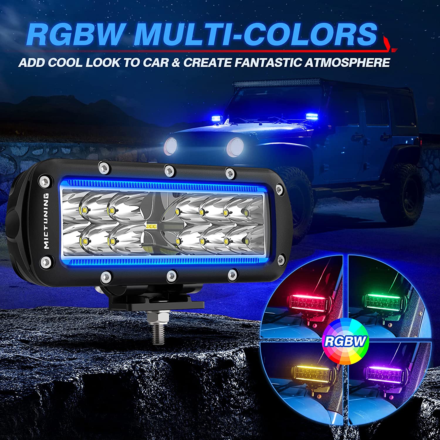 K2 RGBW LED Pods Light with M2 Dual Row 32 Inch 180W RGBW LED Light Bar