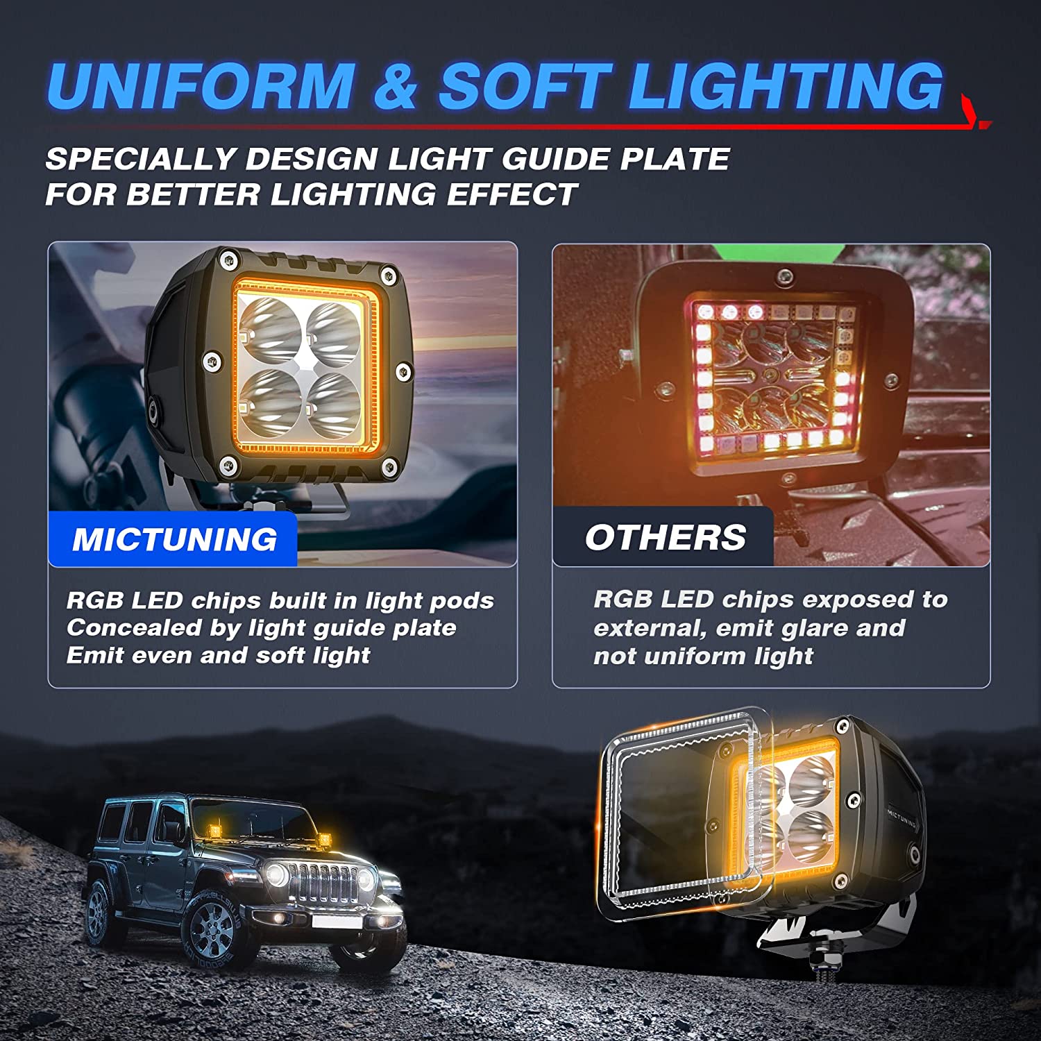 S1 RGBW LED Pods Light with M2 Dual Row 22 Inch 120W RGBW LED Light Bar