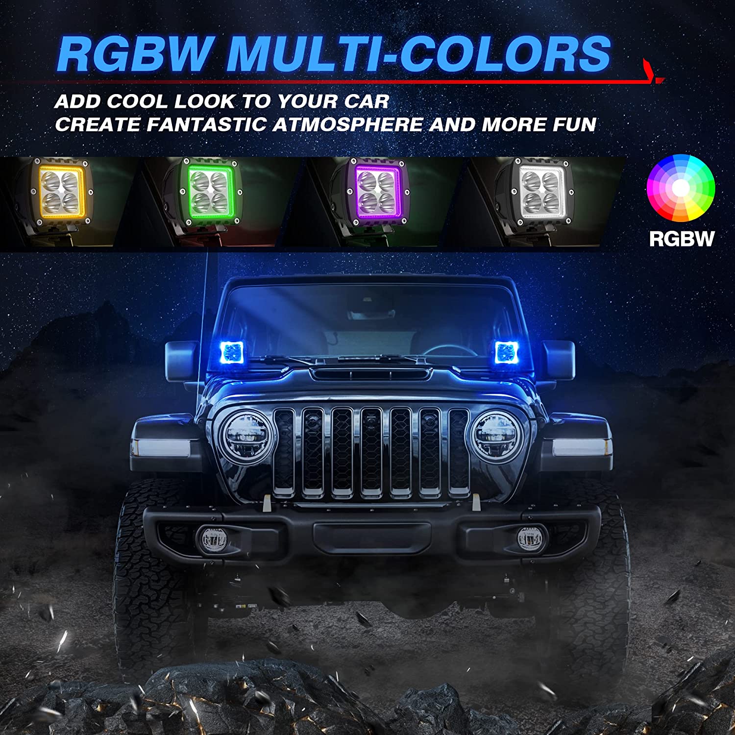 S1 RGBW LED Pods Light with M2 Dual Row 22 Inch 120W RGBW LED Light Bar
