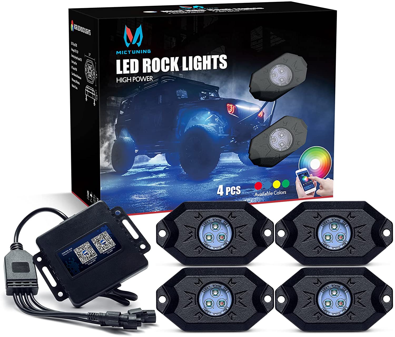 2nd-gen RGB LED Rock Lights  4 Pods Multicolor Neon LED Light Kit