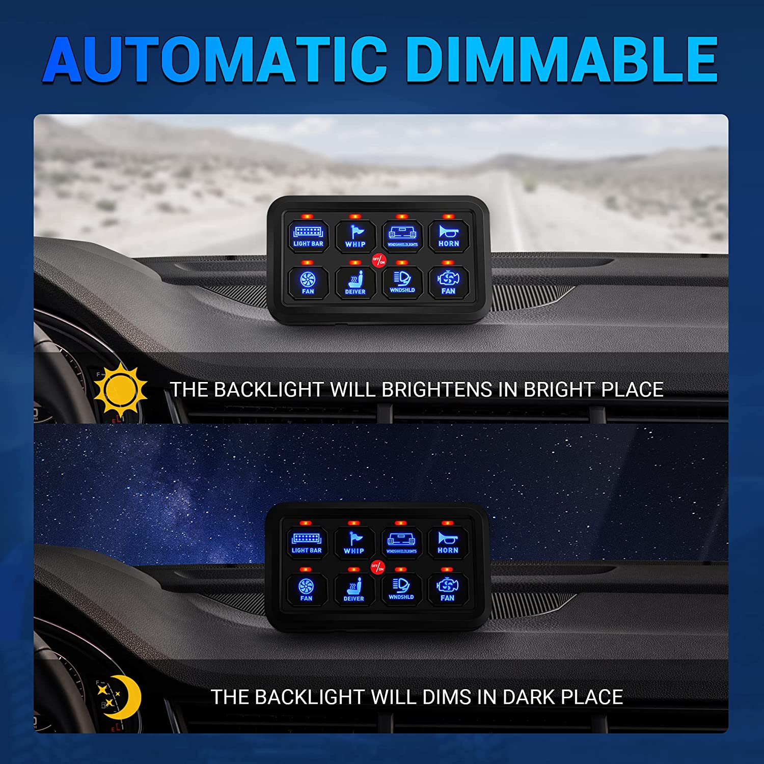 C2 8 Pods Curved RGBW LED Rock Lights with Universal 8 Gang Switch Panel