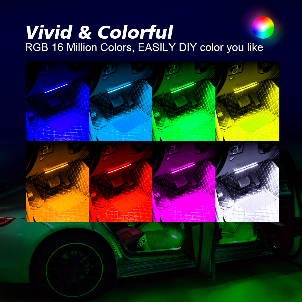 Car Led Strip Auto Interior Led 4pcs 48 Leds Multicolor Rgb Car