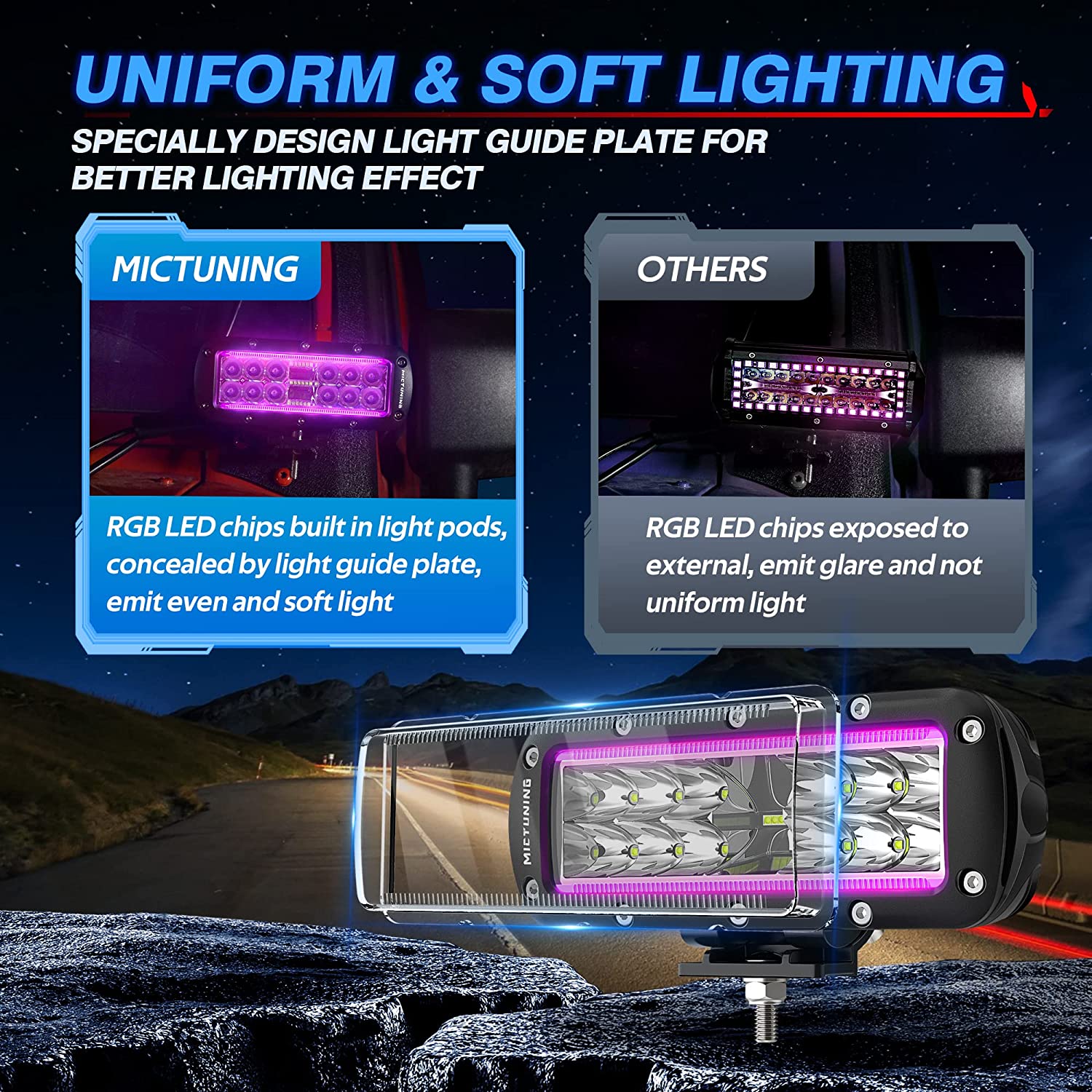 K2 RGBW LED Pods Light with M2 Dual Row 32 Inch 180W RGBW LED Light Bar