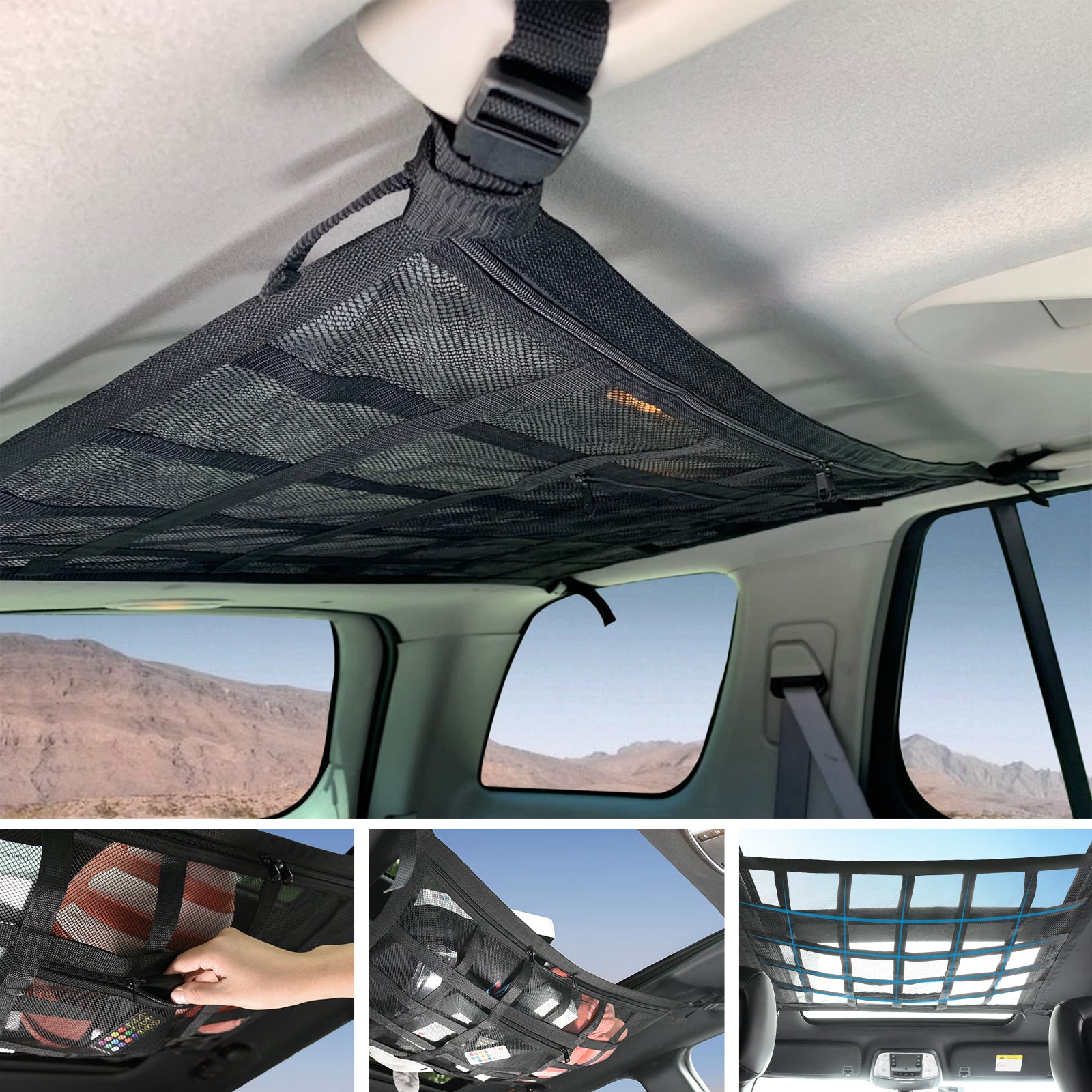 Car Ceiling Cargo Net Pocket Double-Layer Mesh Car Roof Storage Organizer  Truck