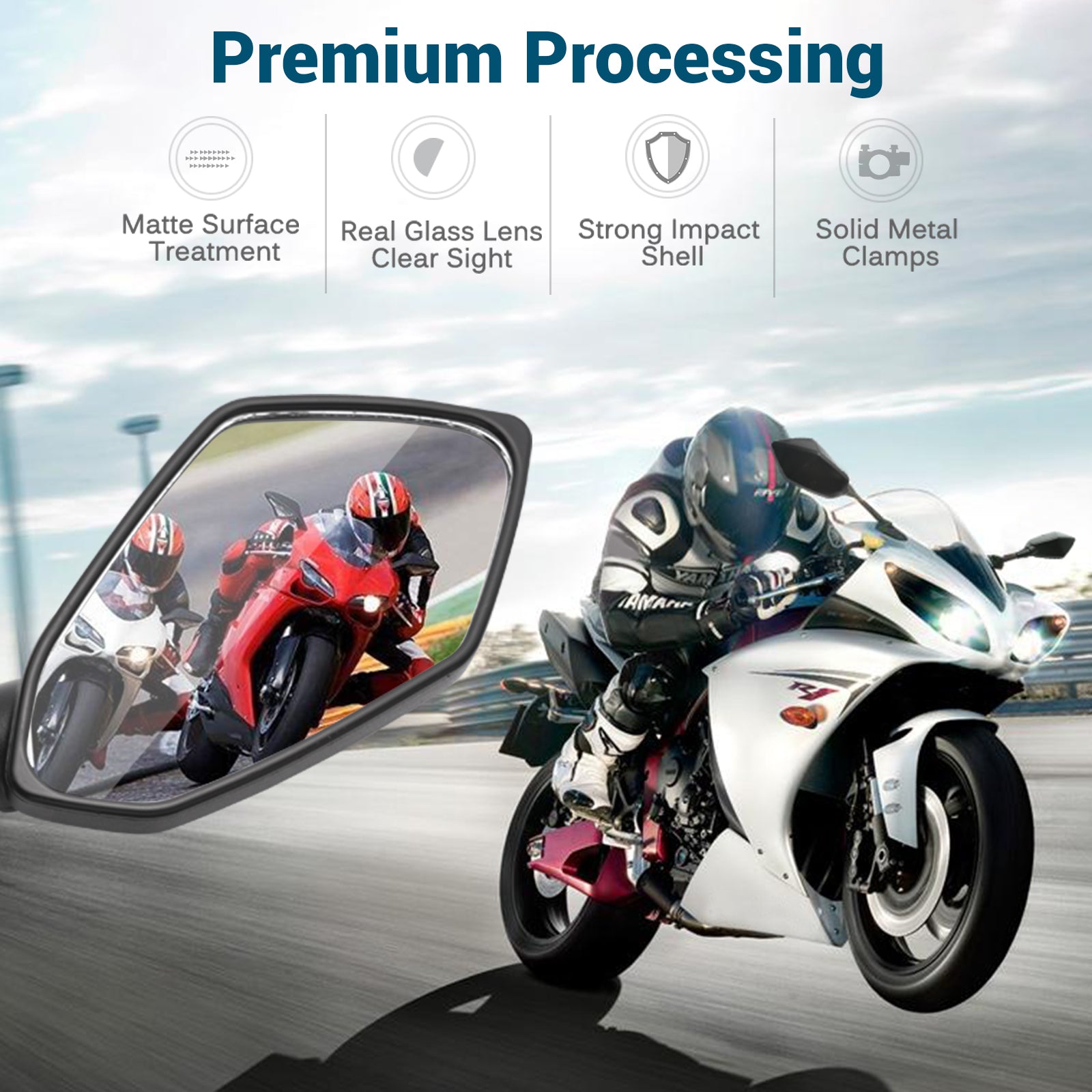 Hawk-eye Motorcycle Rearview Side Mirror with 10mm Bolt 7/8