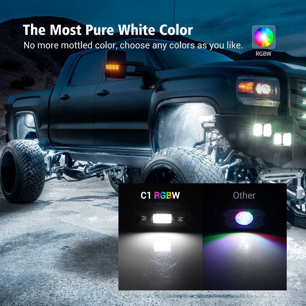 C1 RGBW LED Rock Lights 8-12 Pods Multicolor Underglow Neon Offroad Light Kit