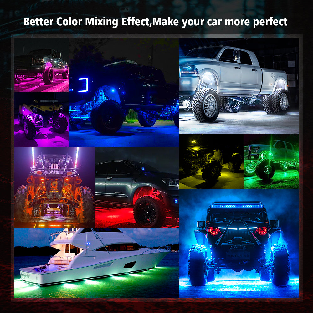 C1 RGBW LED Rock Lights - 8 Pods Multicolor Underglow Neon Offroad Light Kit