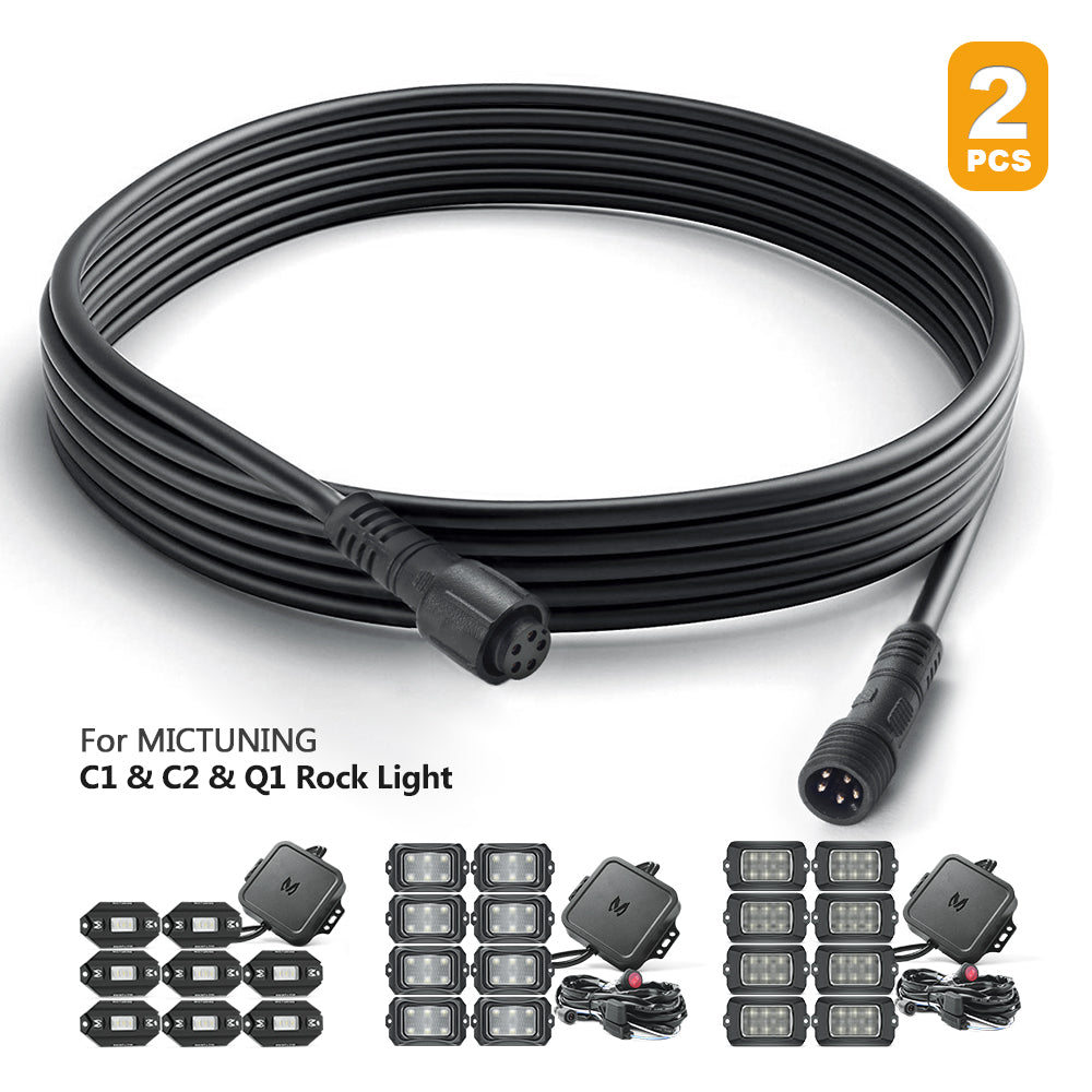 10FT Extension Wire Cable Cord for 4 and 8 Pods C1 C2 Q1 RGBW LED Rock Lights (2 Pack)