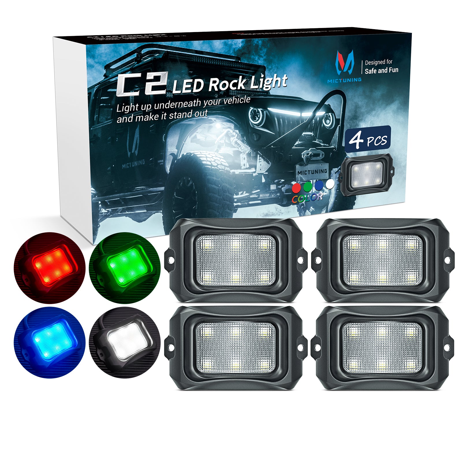 C2 Curved LED Rock Light Pure Sigle Color 4 Pods Waterproof LED Underglow Light