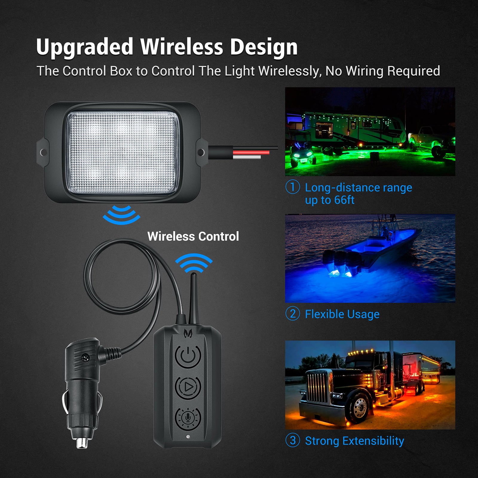 C3 Extensible RGBW LED Rock Lights - 4 Pods Wireless Control Multi-Color Neon Underglow Lights