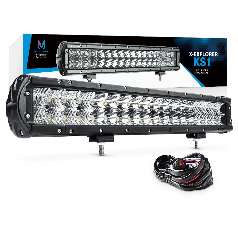 MICTUNING X-Explorer KS1 LED Light Bar - 20 Inch 108W Off Road Driving Light Combo Work Light with Wiring Harness| Bottom Brackets, Patent Pending