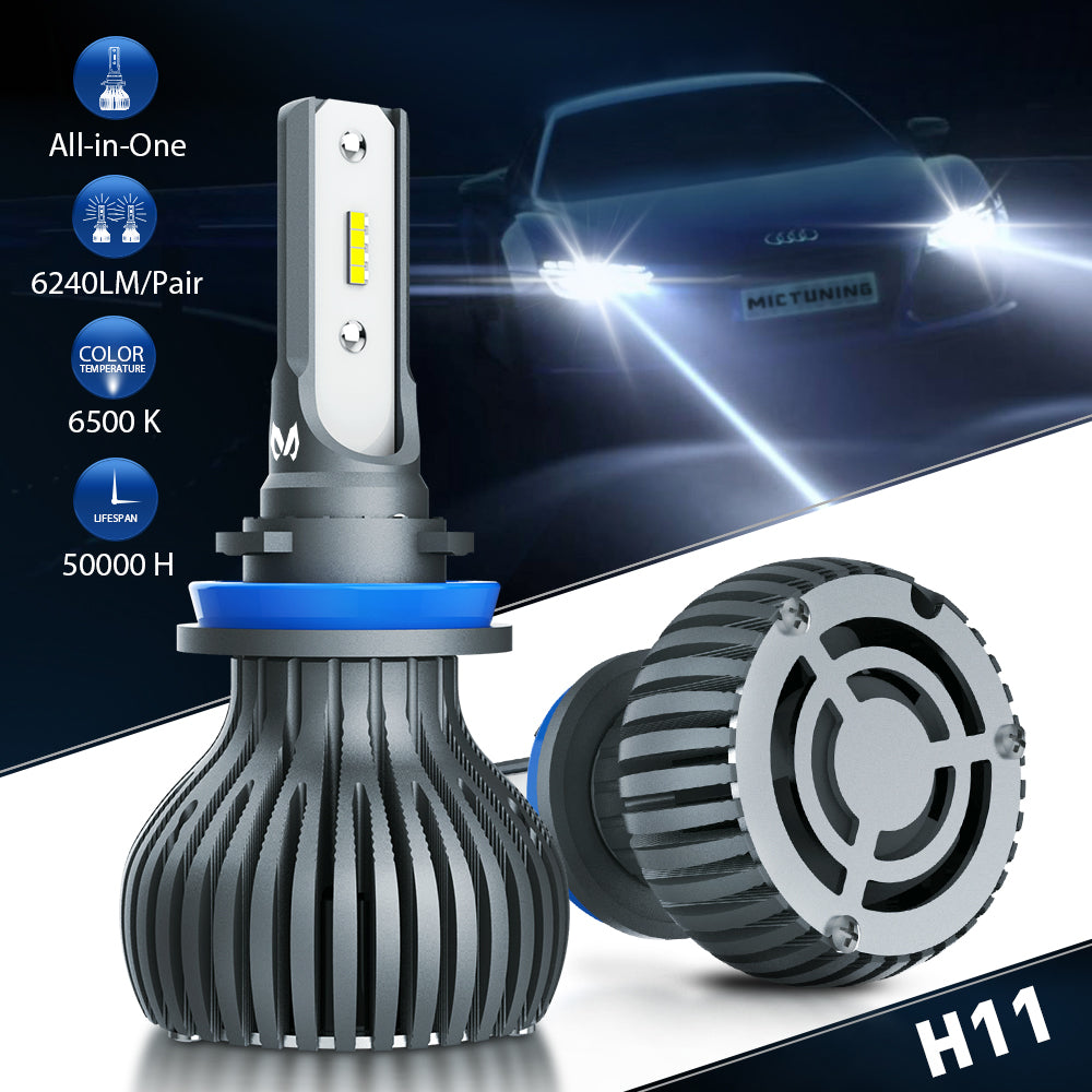 H11 LED Headlight Bulbs All-in-One Conversion Kit - 60W 6240LM LED Headlamp | 6500K Cool White | Plug-N-Play | Non-Polarity | HID