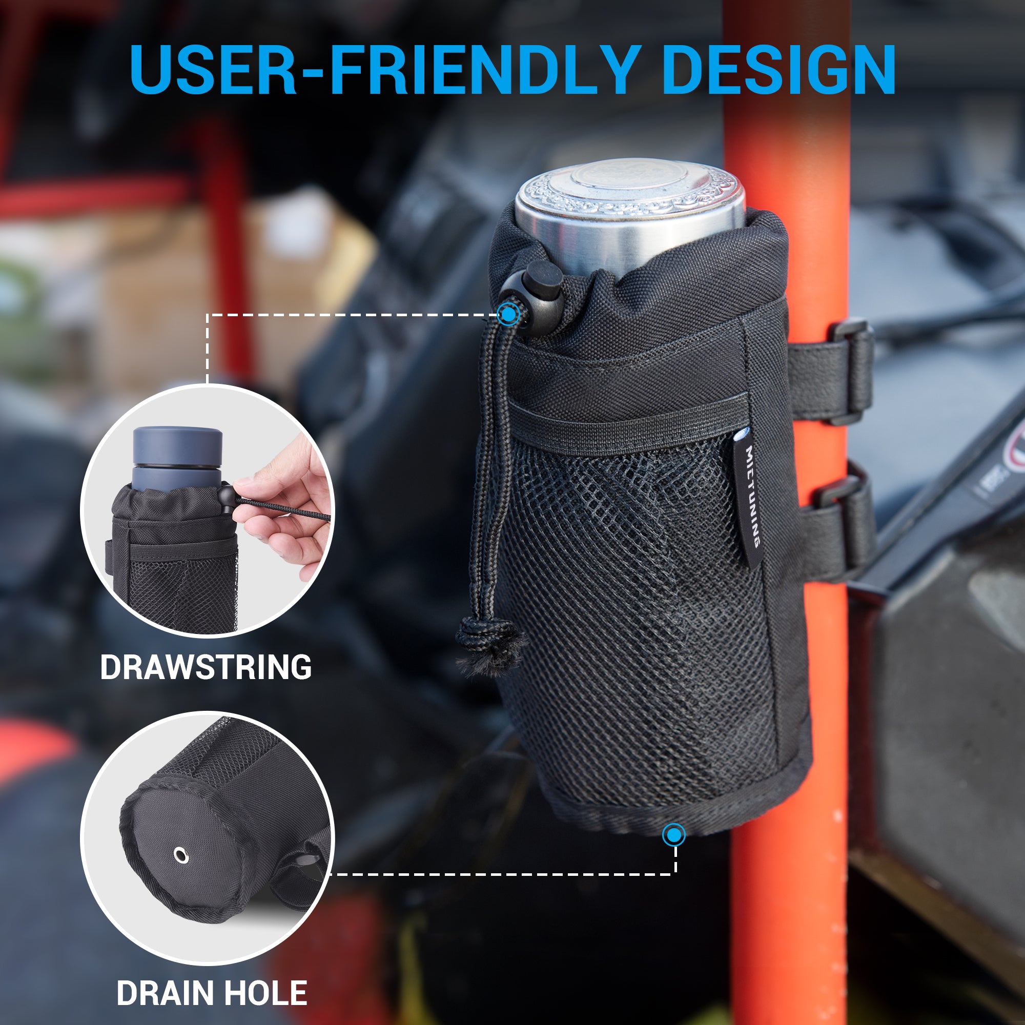 UTV Roll Bar Cup Holder, Bottle Holder with Thermal Insulation Layer
