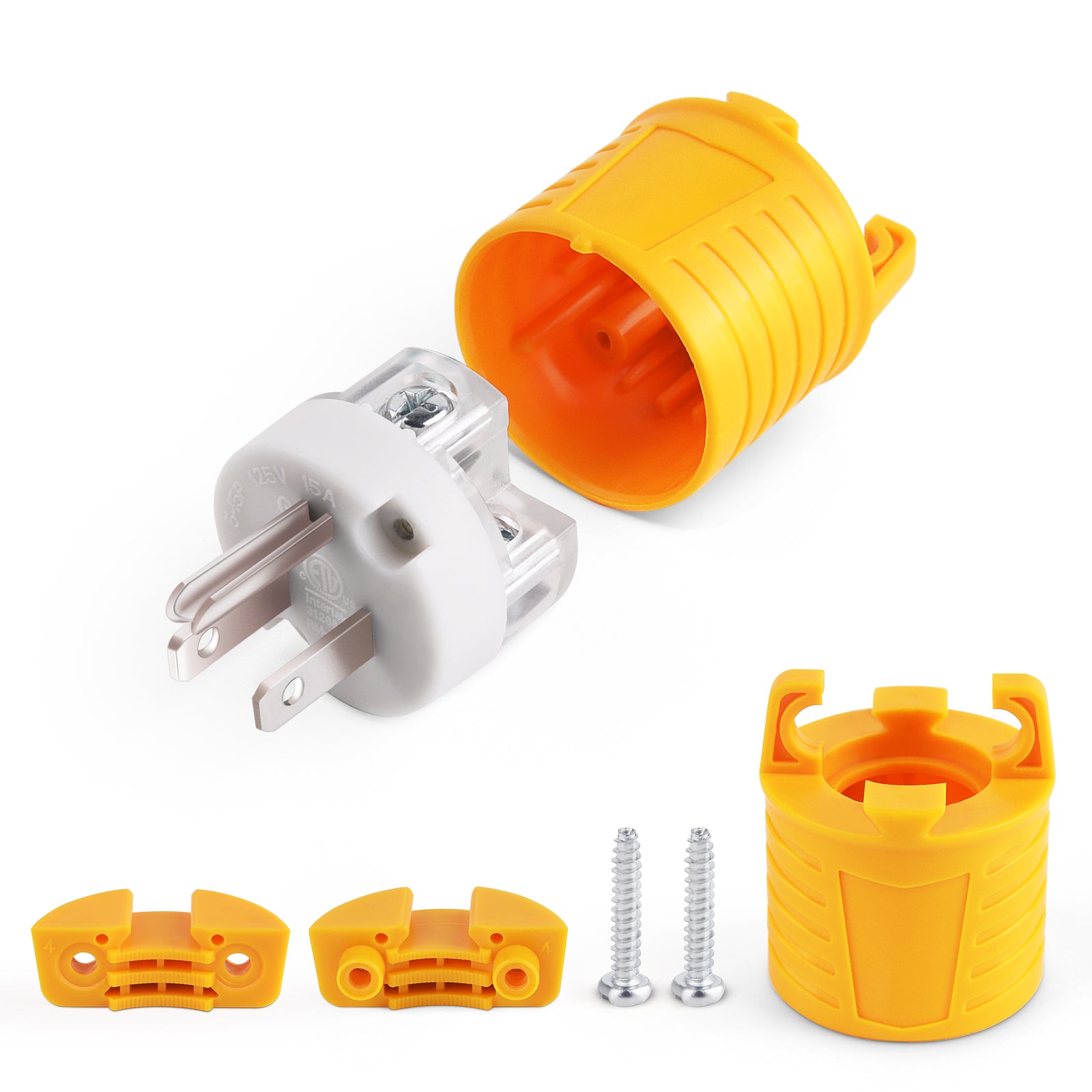 Extension Cord Ends Male and Female Replacement Plug & Connector Set, 15 Amp 125 Volt Heavy Duty Straight Blade Electrical Plug Grounding