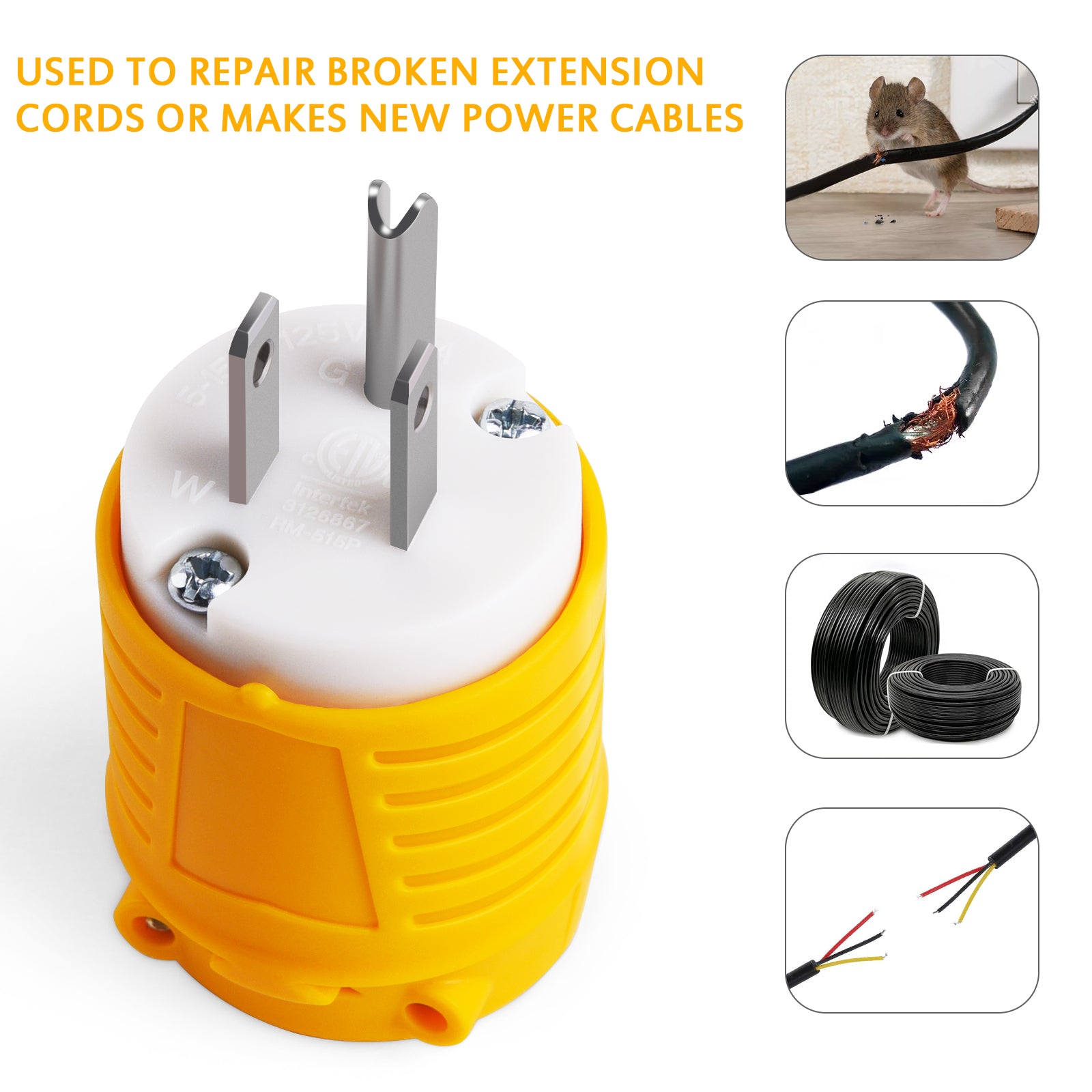 Extension Cord Ends Male and Female Replacement Plug & Connector Set